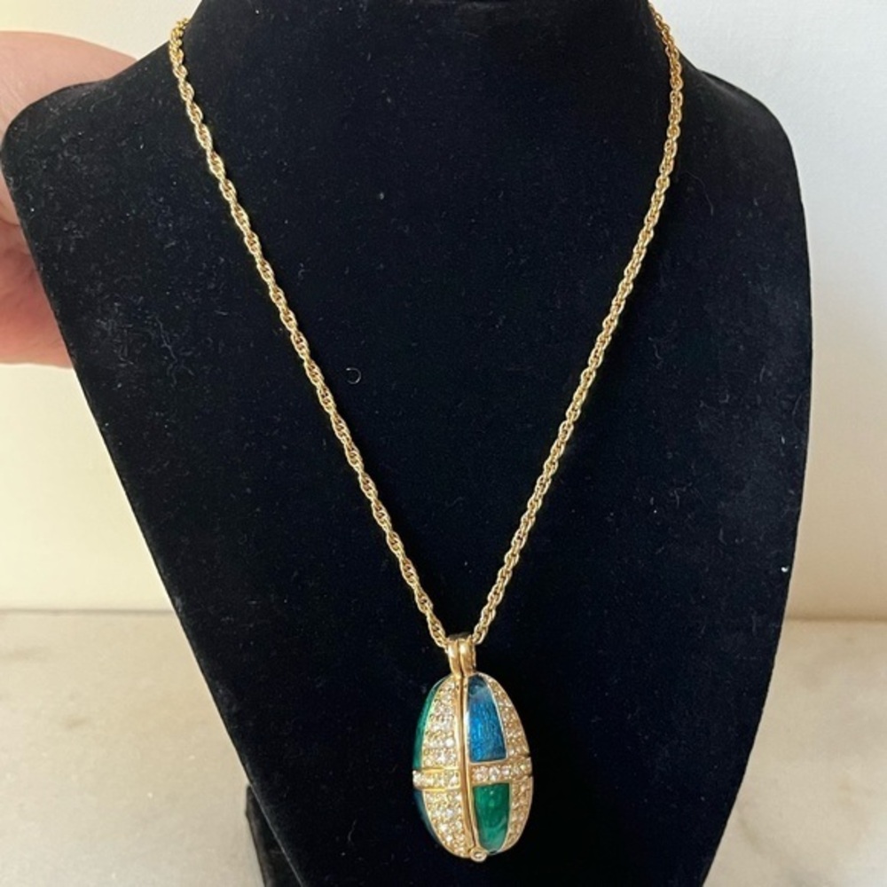 Gold and Blue green Pendant locket Necklace by Swarovski